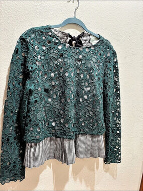 MAEVE Green & Black/White Lace Layered Top, BRAND NEW